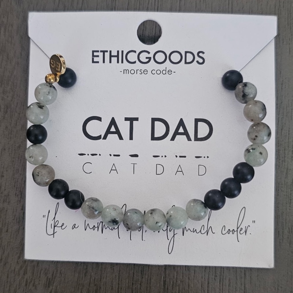 EthicGoods "Cat Dad"  Morse Code Beaded Bracelet - Jasper